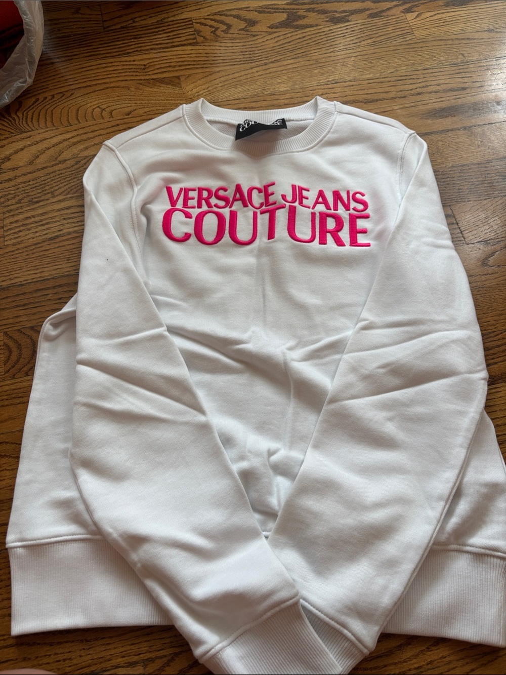 Versace Jeans Couture Women's White Sweatshirt with Pink Logo